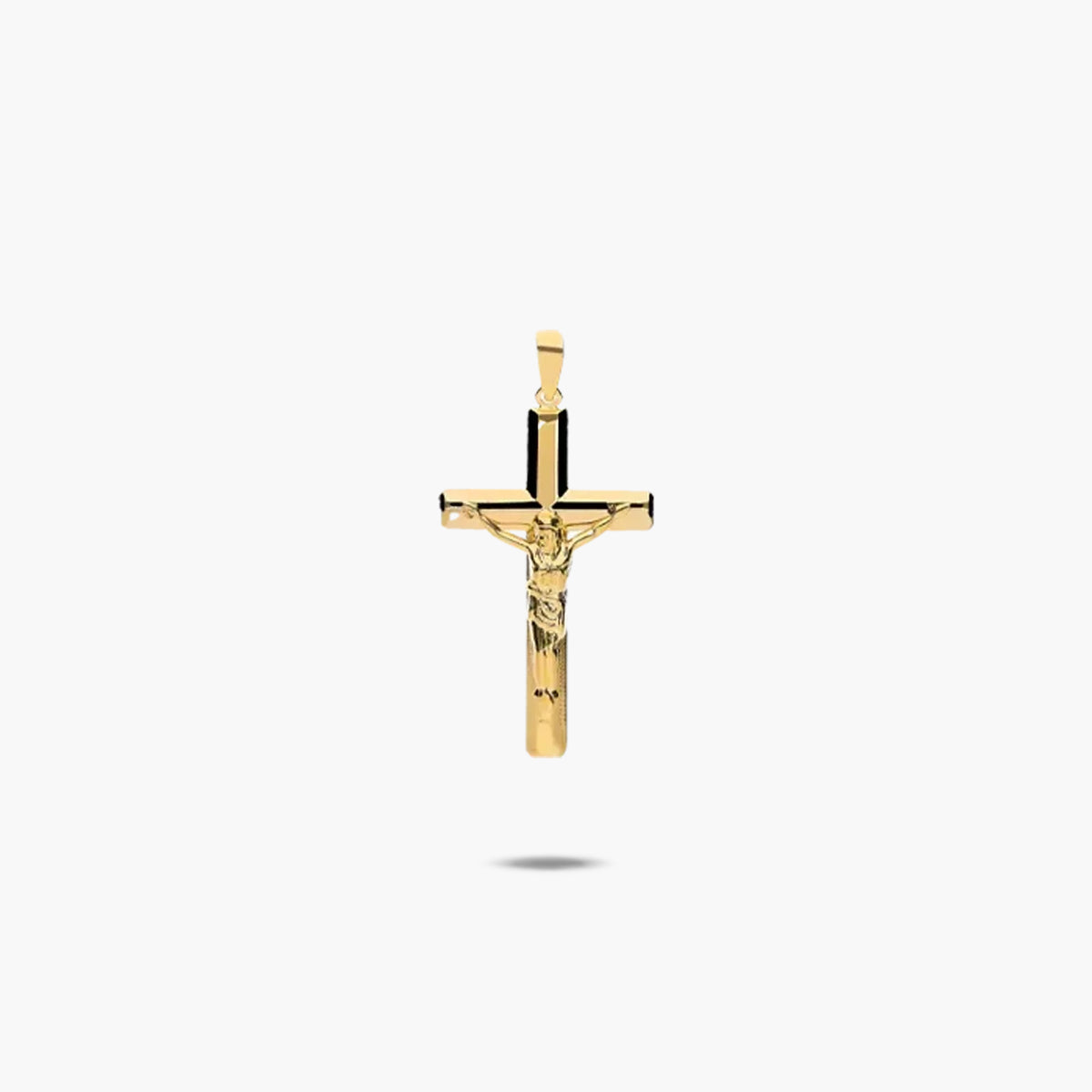Cruz Cristo plana almendrada de oro 18K 29 mm
