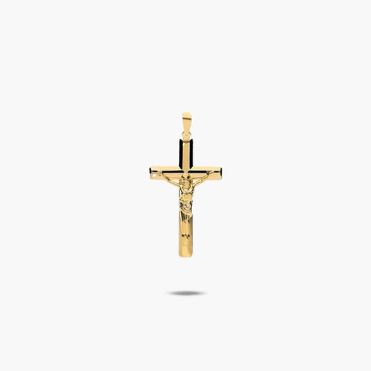 Cruz Cristo plana almendrada de oro 18K 29 mm