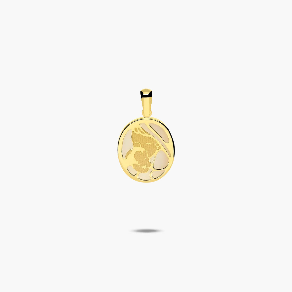 Colgante medalla madre e hijo de oro 18K nácar 15 mm
