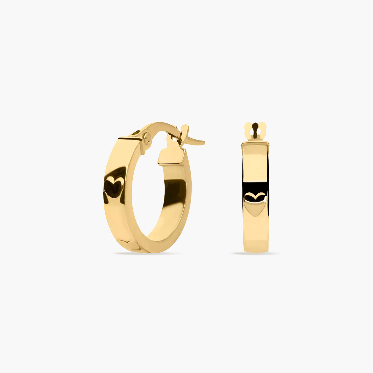 Pendientes de aro rectangulares corazones de oro 18K 15 mm