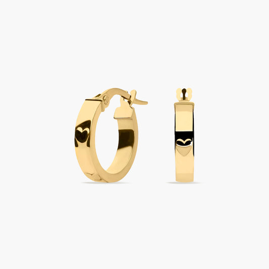 Pendientes de aro rectangulares corazones de oro 18K 15 mm