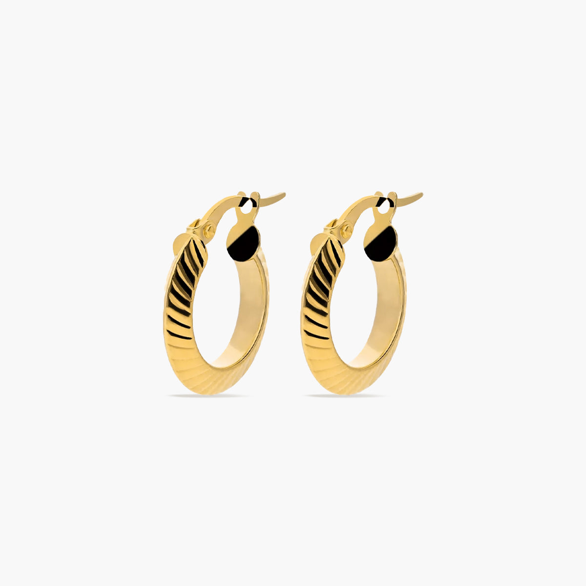 Pendientes de aro triángulo rayado de oro 18K 15 mm