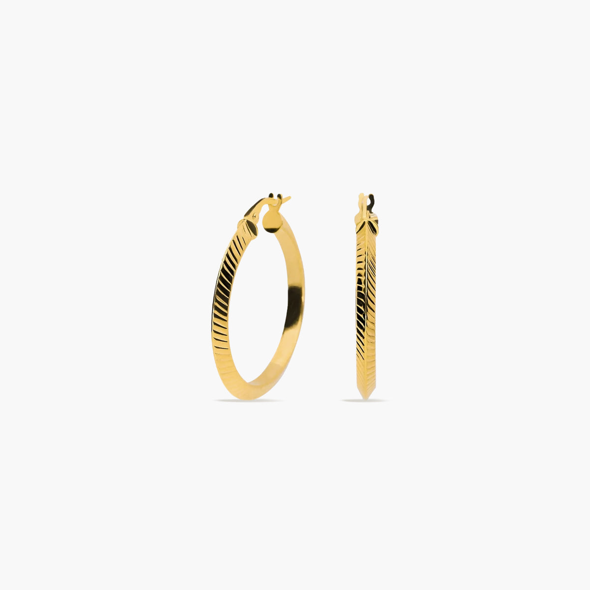 Pendientes de aro triángulo rayado de oro 18K 20 mm