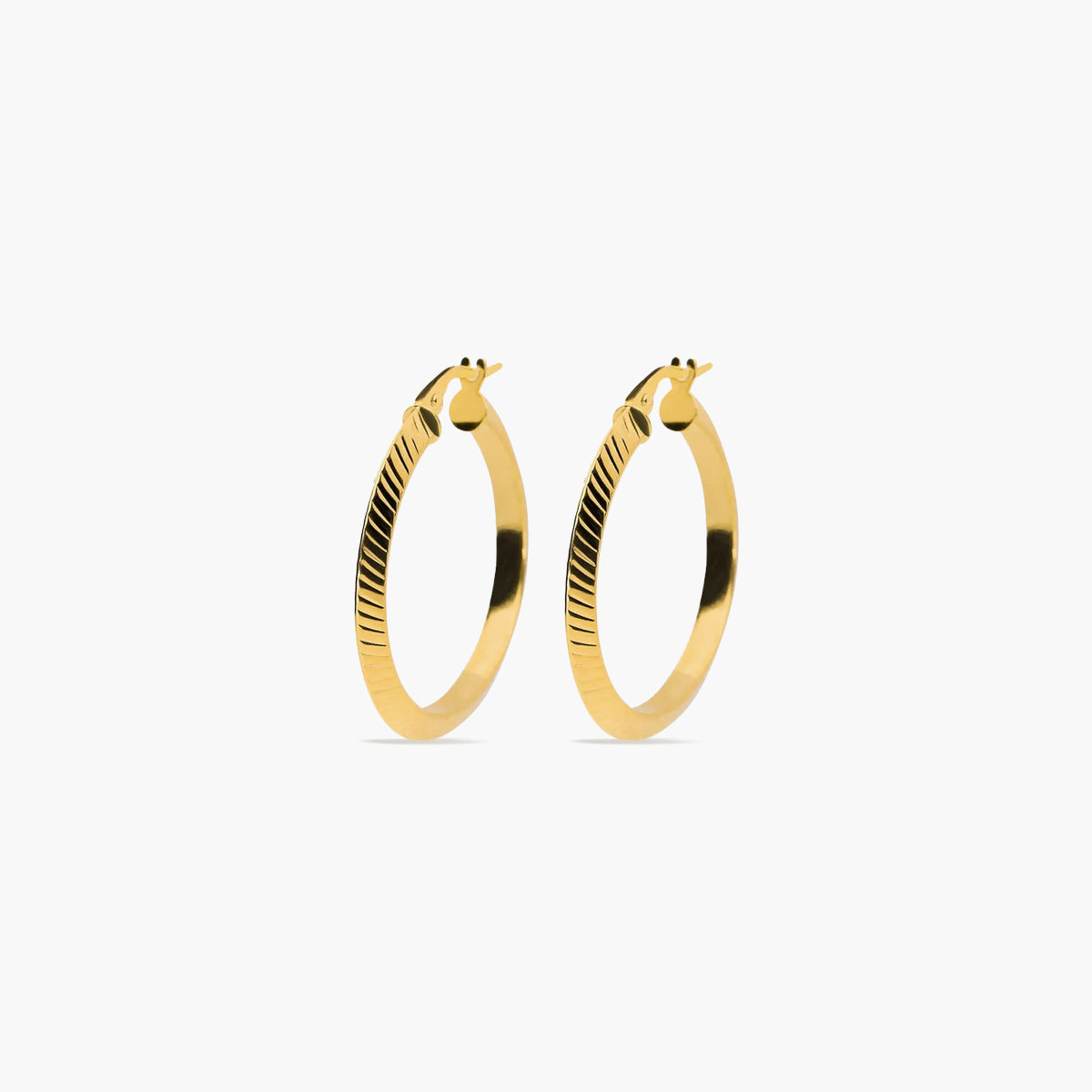 Pendientes de aro triángulo rayado de oro 18K 20 mm