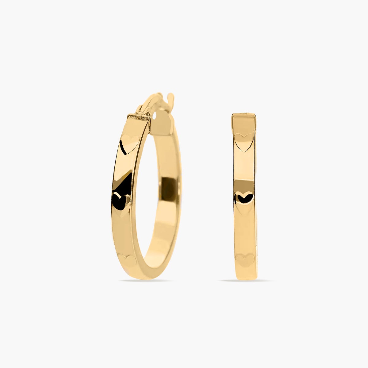 Pendientes de aro rectangulares corazones de oro 18K 25 mm