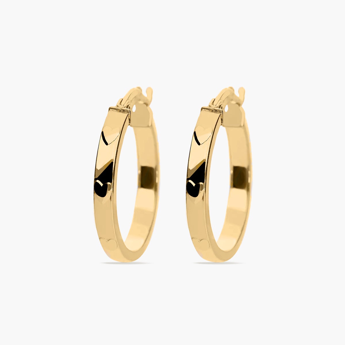 Pendientes de aro rectangulares corazones de oro 18K 25 mm