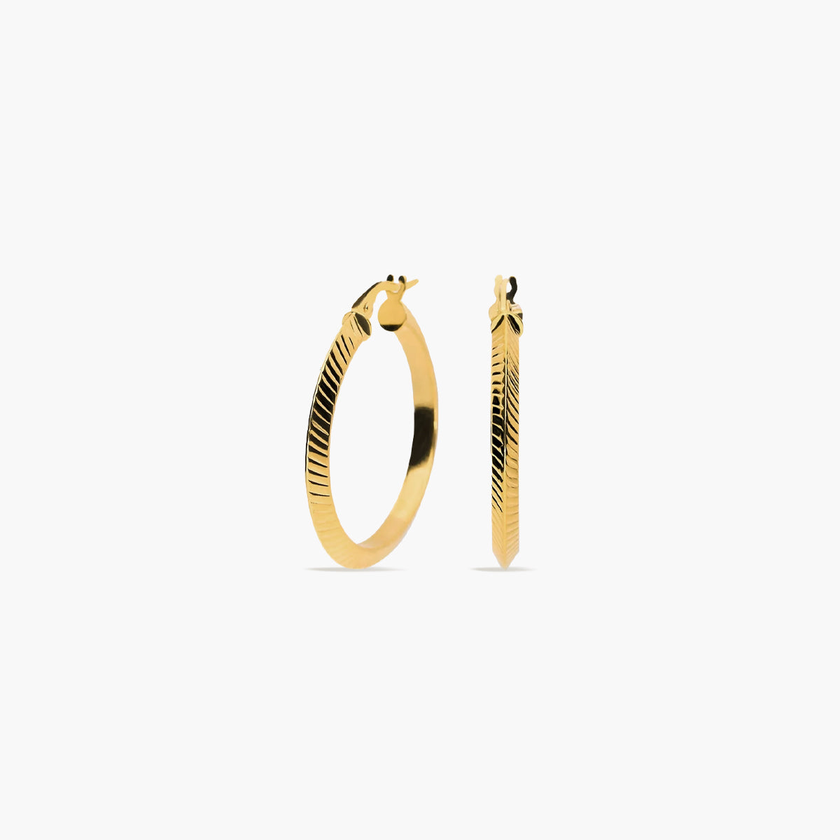 Pendientes de aro triángulo rayado de oro 18K 25 mm