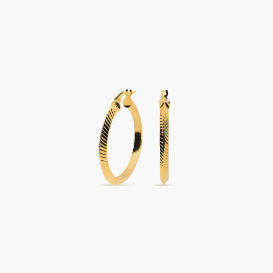 Pendientes de aro triángulo rayado de oro 18K 25 mm
