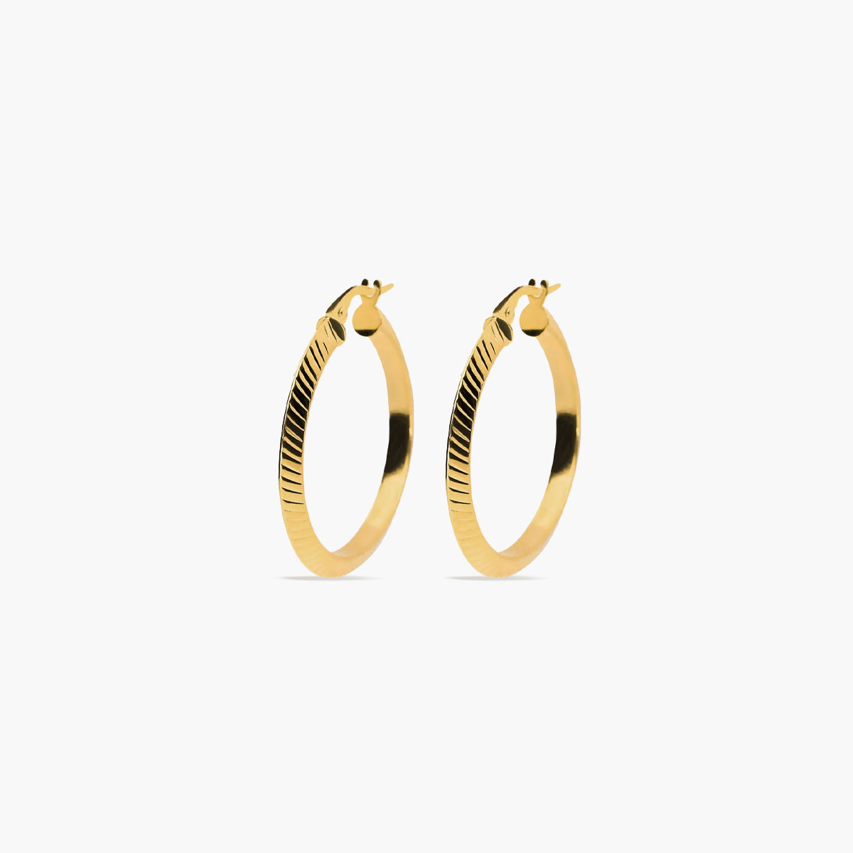 Pendientes de aro triángulo rayado de oro 18K 25 mm