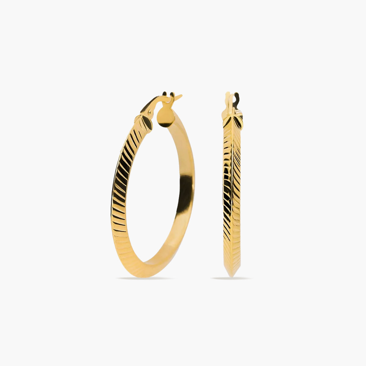 Pendientes de aro triángulo rayado de oro 18K 30 mm