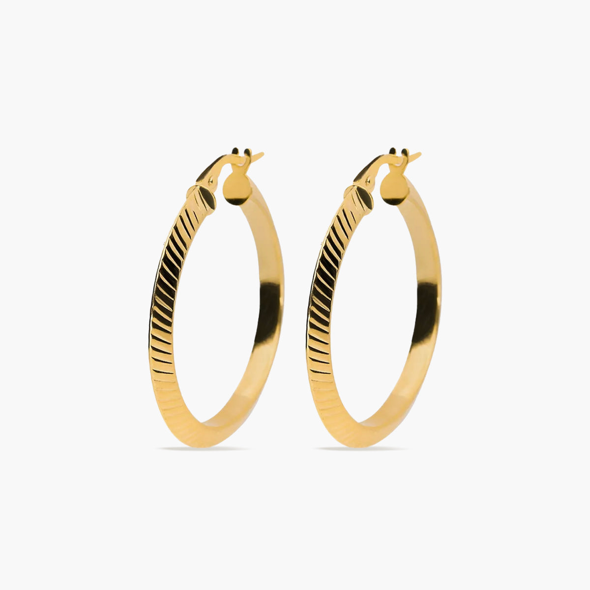 Pendientes de aro triángulo rayado de oro 18K 30 mm