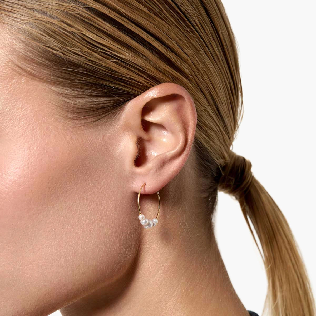 Pendientes de aro de oro 18K perlas 22 mm
