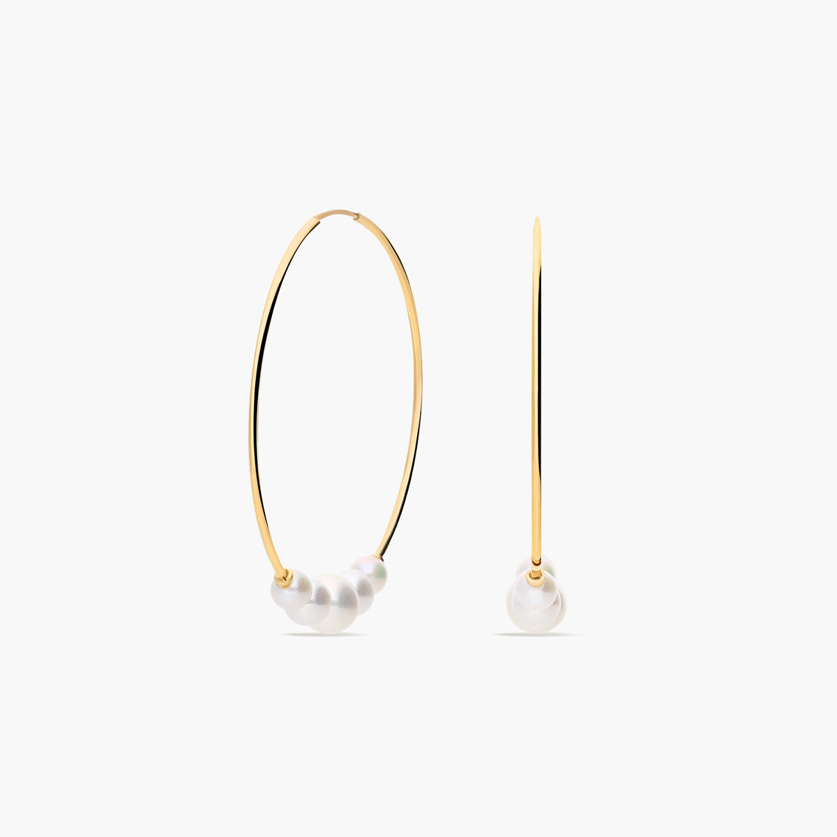 Pendientes de aro de oro 18K perlas 32 mm