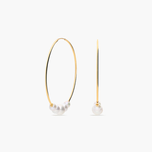 Pendientes de aro de oro 18K perlas 32 mm
