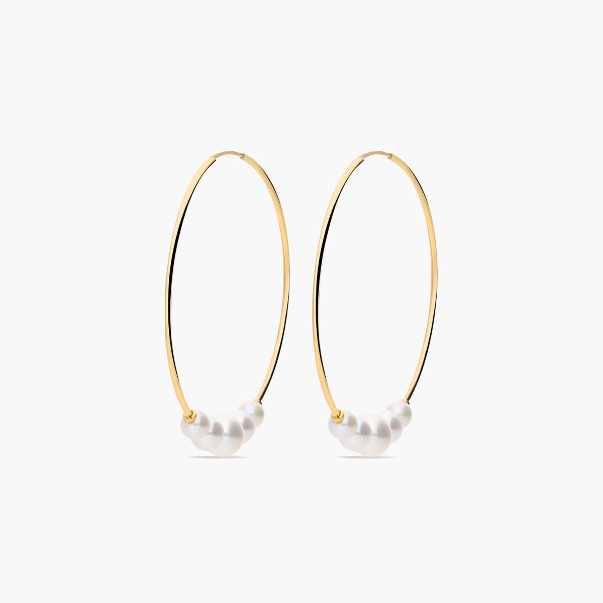 Pendientes de aro de oro 18K perlas 32 mm