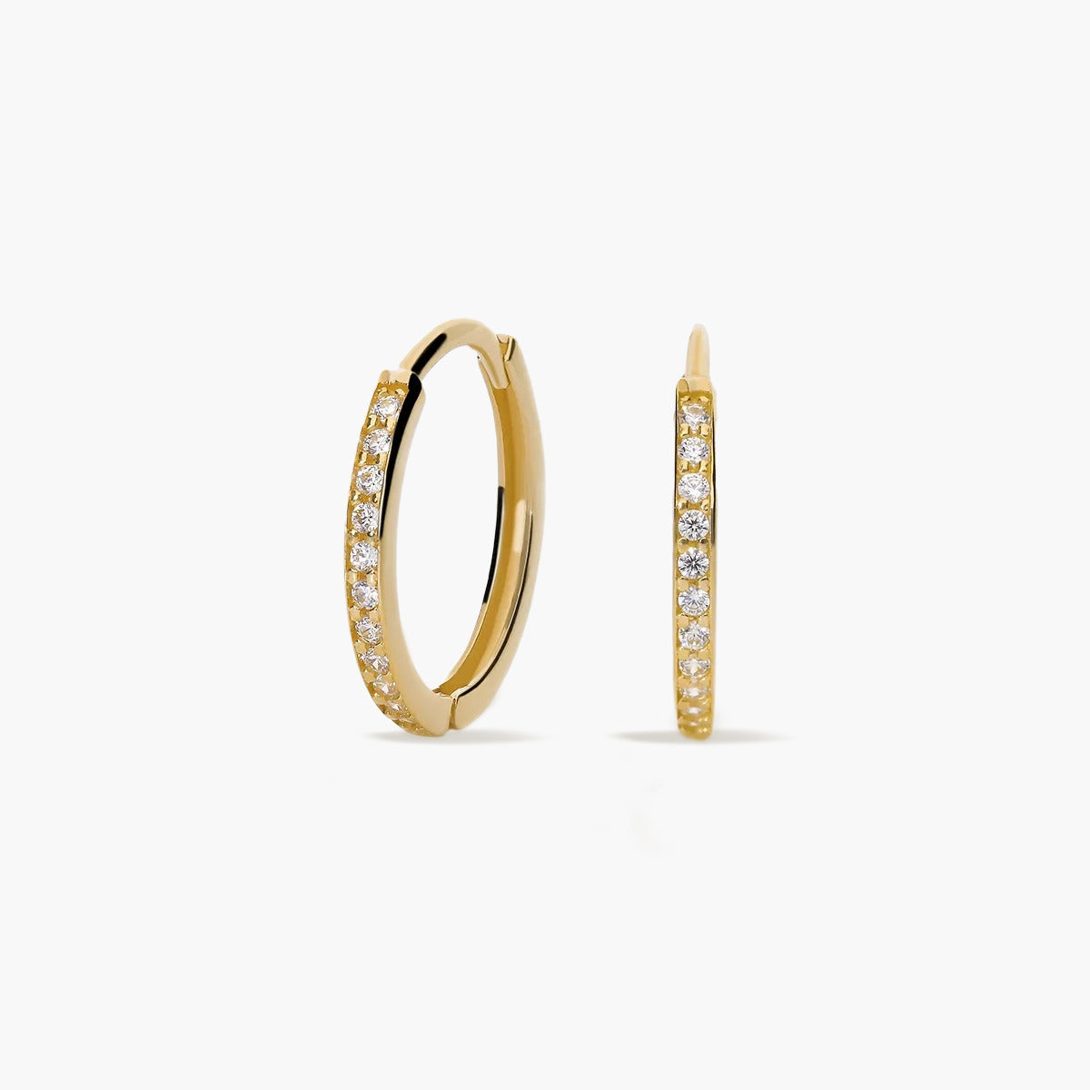 Pendientes de aro de oro 18K circonitas 14 mm