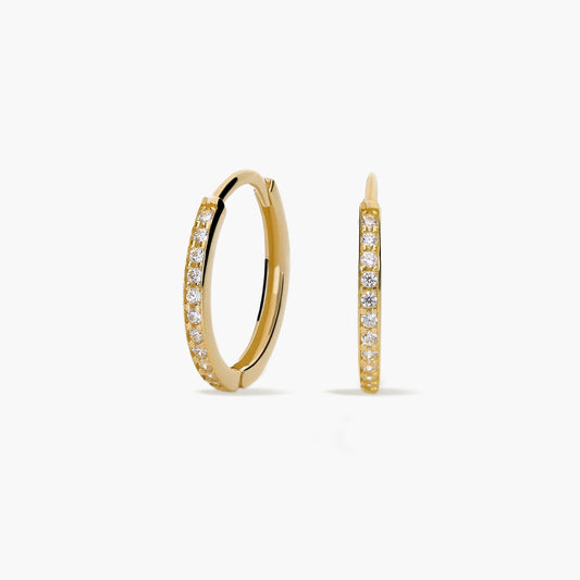 Pendientes de aro de oro 18K circonitas 14 mm