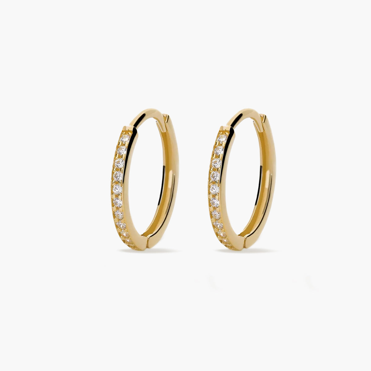 Pendientes de aro de oro 18K circonitas 14 mm