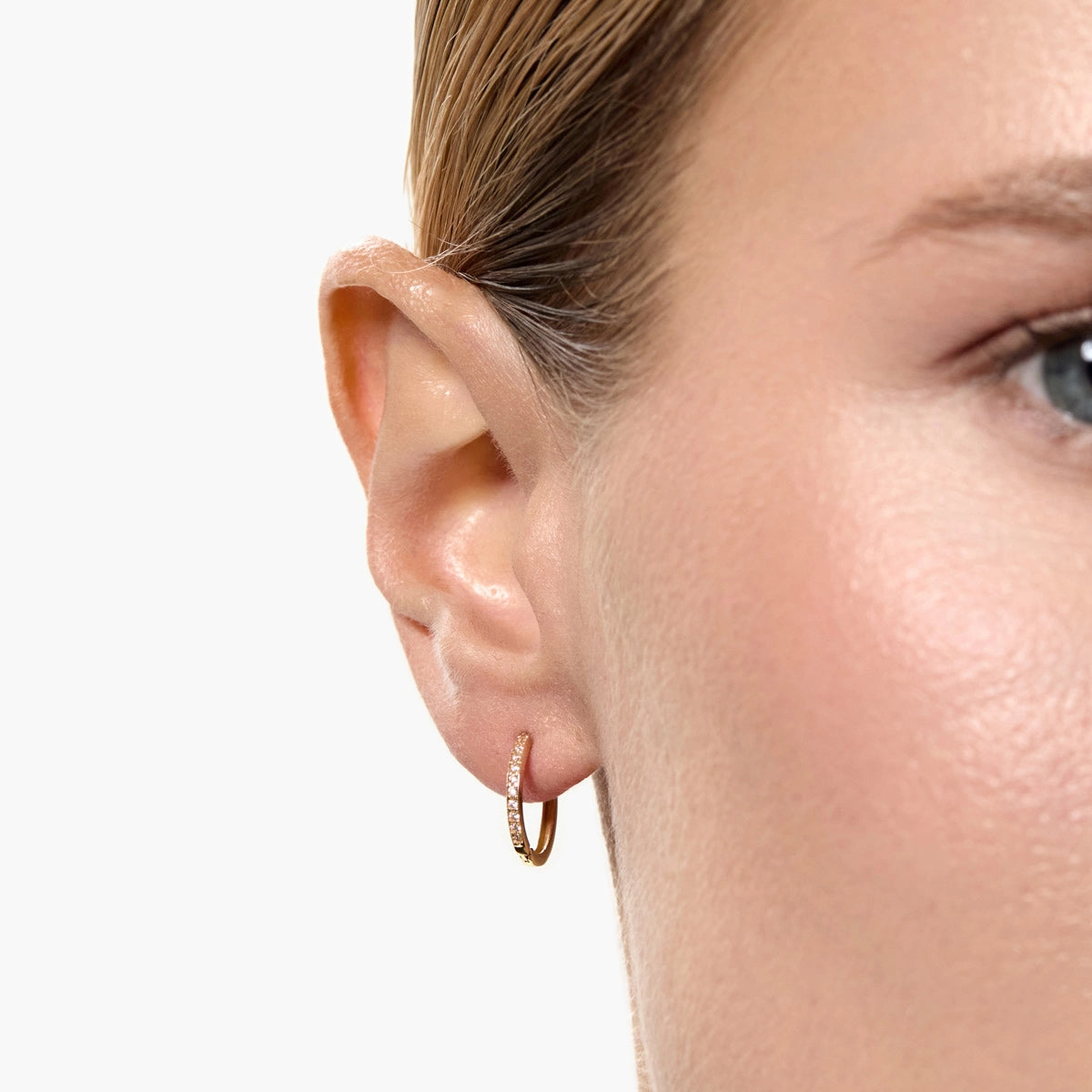 Pendientes de aro de oro 18K circonitas 14 mm