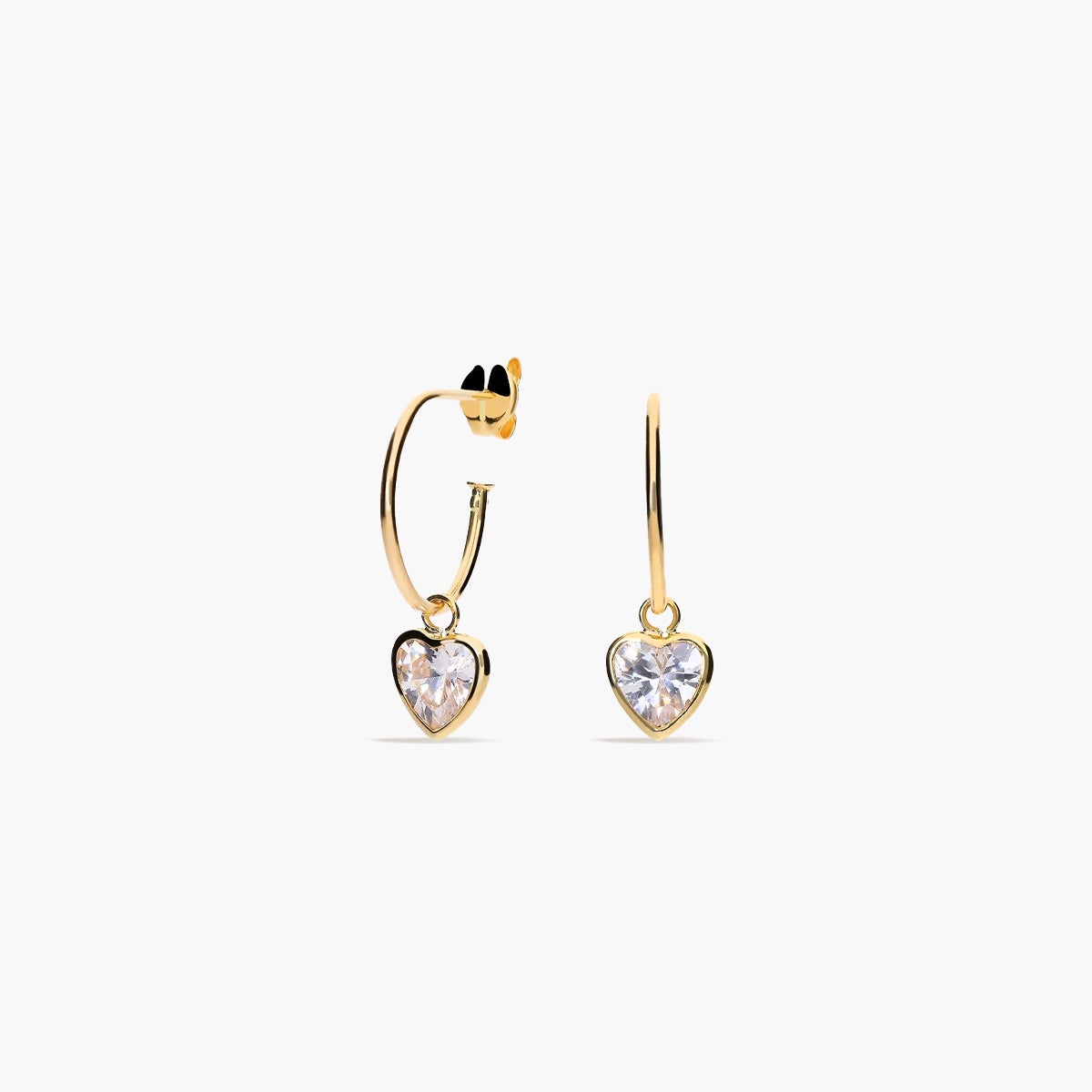 Pendientes de aro colgante corazon de oro 18K circonitas 14 mm