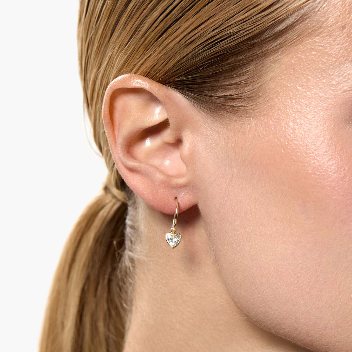 Pendientes de aro colgante corazon de oro 18K circonitas 14 mm