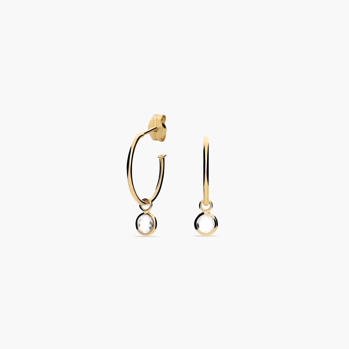 Pendientes de aro colgante redondo de oro 18K circonitas 14 mm