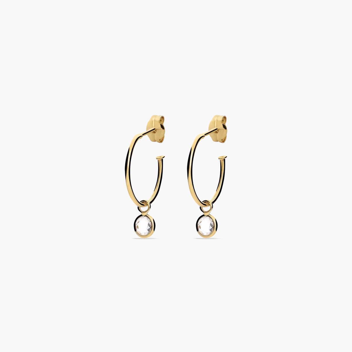 Pendientes de aro colgante redondo de oro 18K circonitas 14 mm