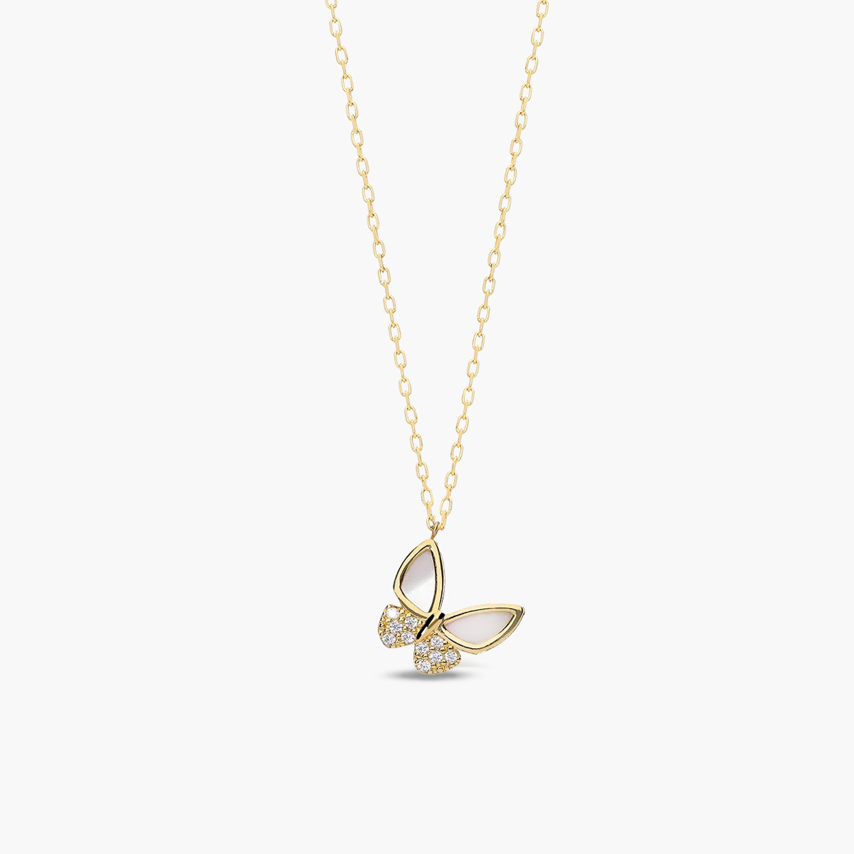 Collar mariposa de oro 18K nácar y circonitas 10 mm