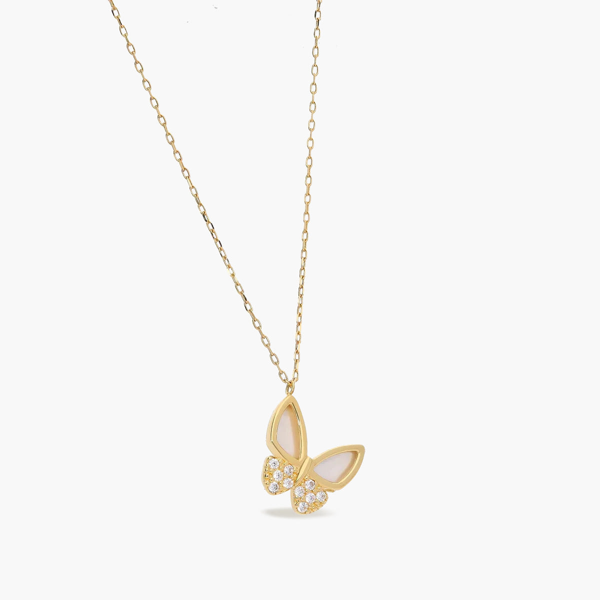 Collar mariposa de oro 18K nácar y circonitas 10 mm