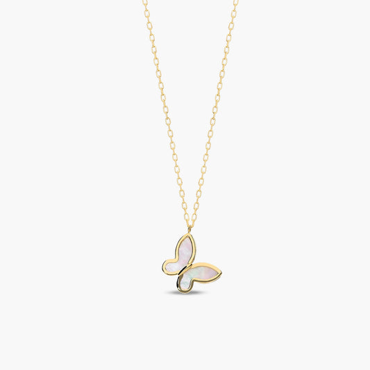Collar mariposa de oro 18K nácar y circonitas 10 mm