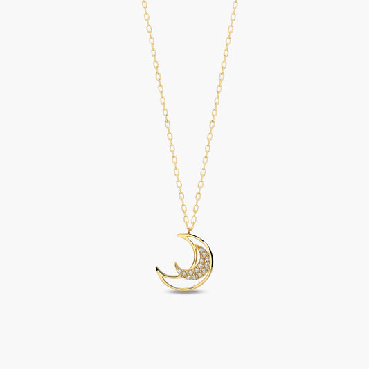Collar doble luna de oro 18K circonitas 13 mm