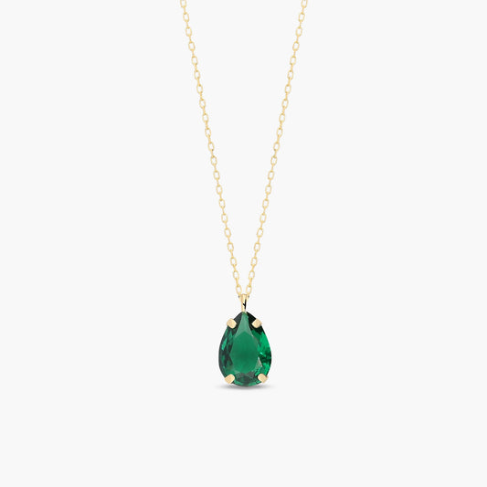 Collar lágrima de oro 18K circonita verde 7 mm