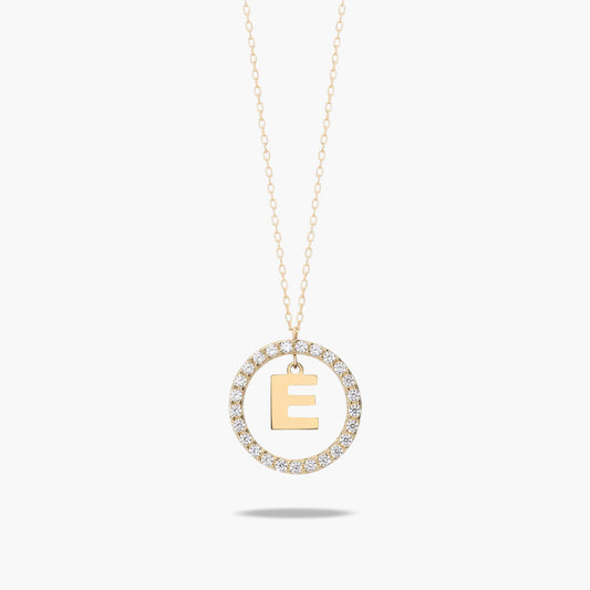 Collar de oro 18K circonitas E ALPHABET