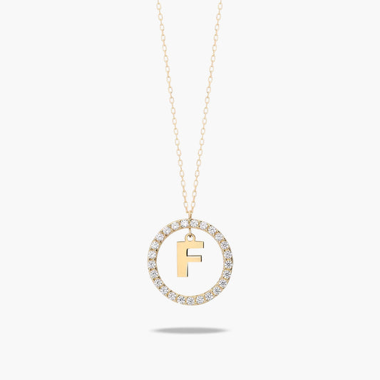 Collar de oro 18K circonitas F ALPHABET