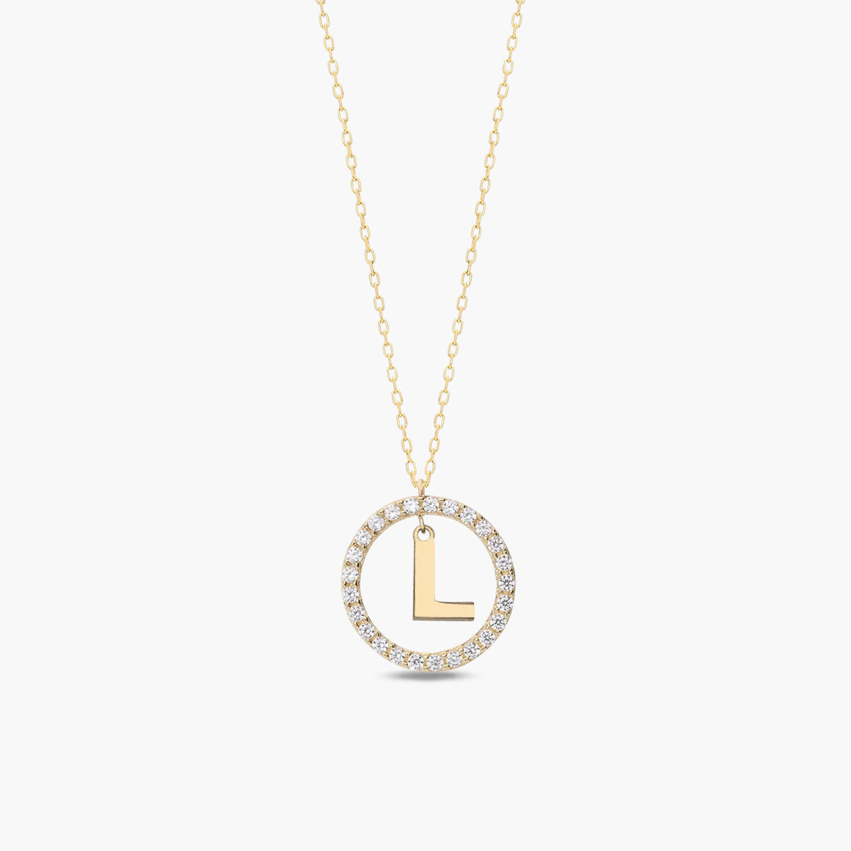 Collar de oro 18K circonitas L ALPHABET