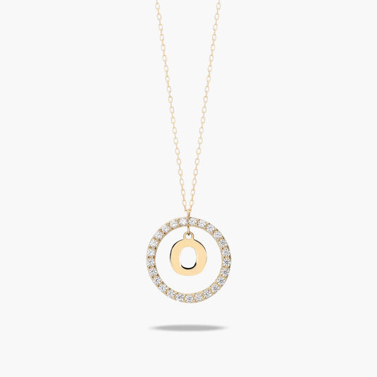 Collar de oro 18K circonitas O ALPHABET