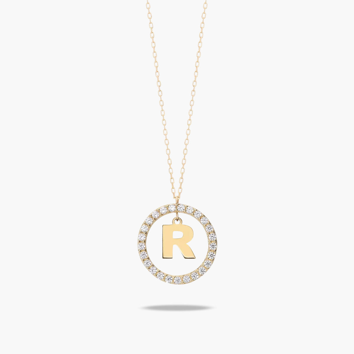 Collar de oro 18K circonitas R ALPHABET