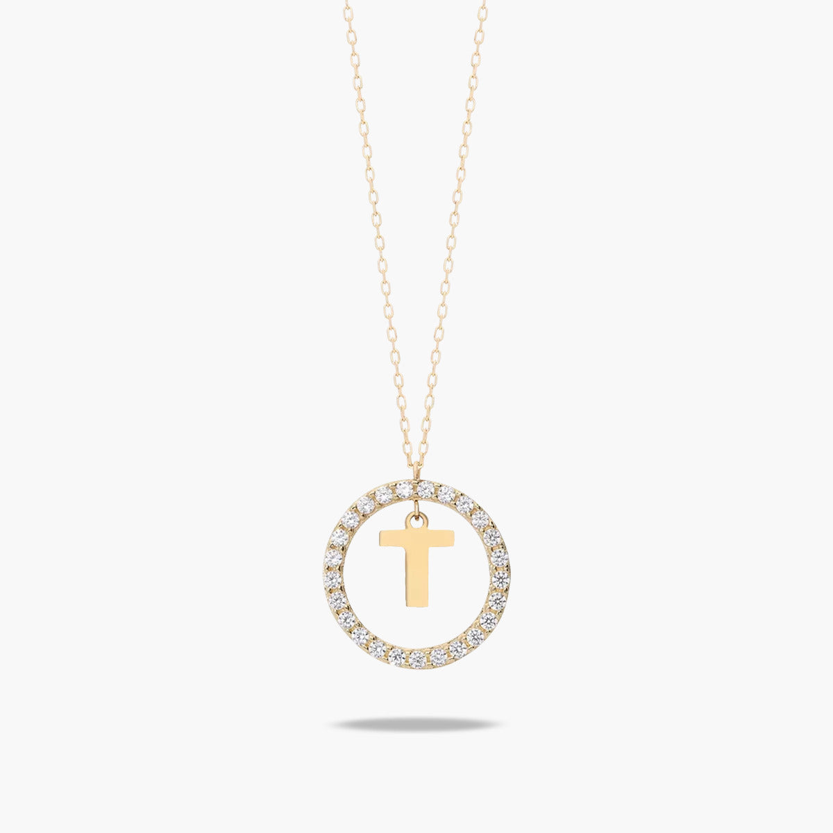 Collar de oro 18K circonitas T ALPHABET
