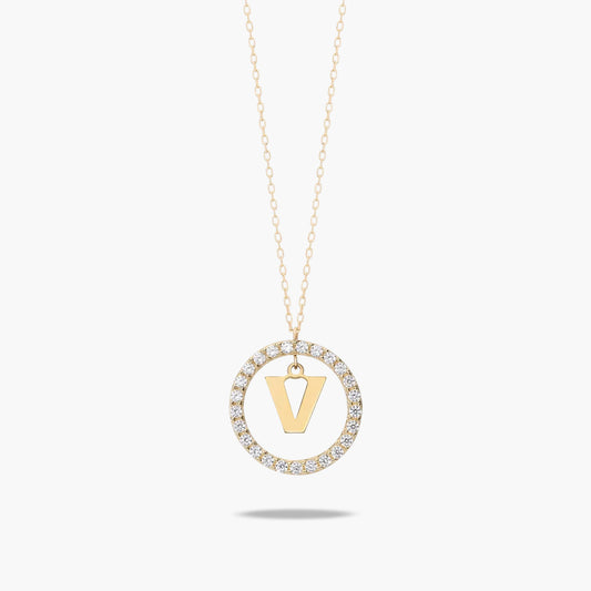 Collar de oro 18K circonitas V ALPHABET
