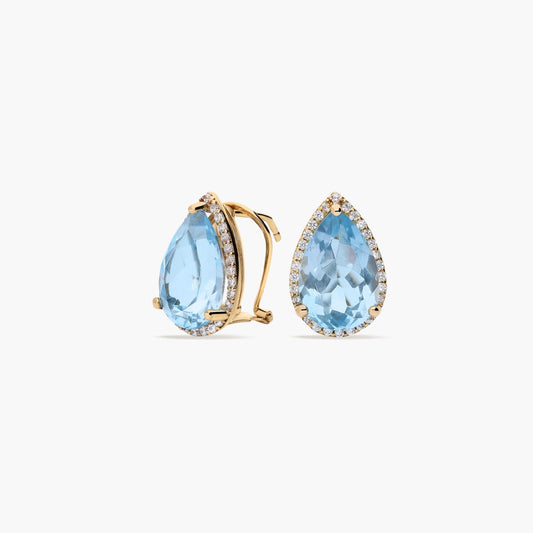 Pendientes de oro 18K topacio azul y circonitas 14 mm SULTANAH