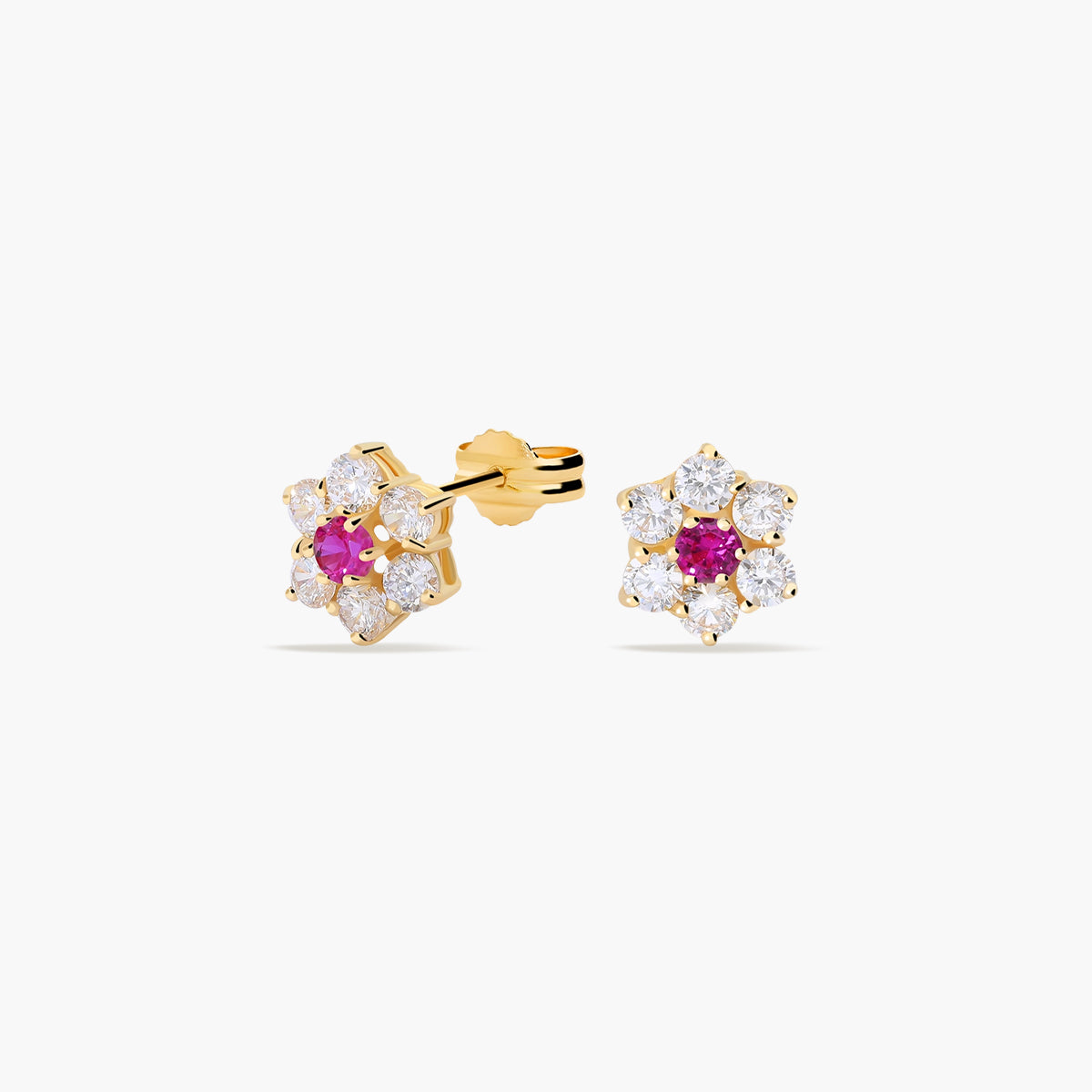 Pendientes de oro 18K circonitas rojo y blanco 8 mm