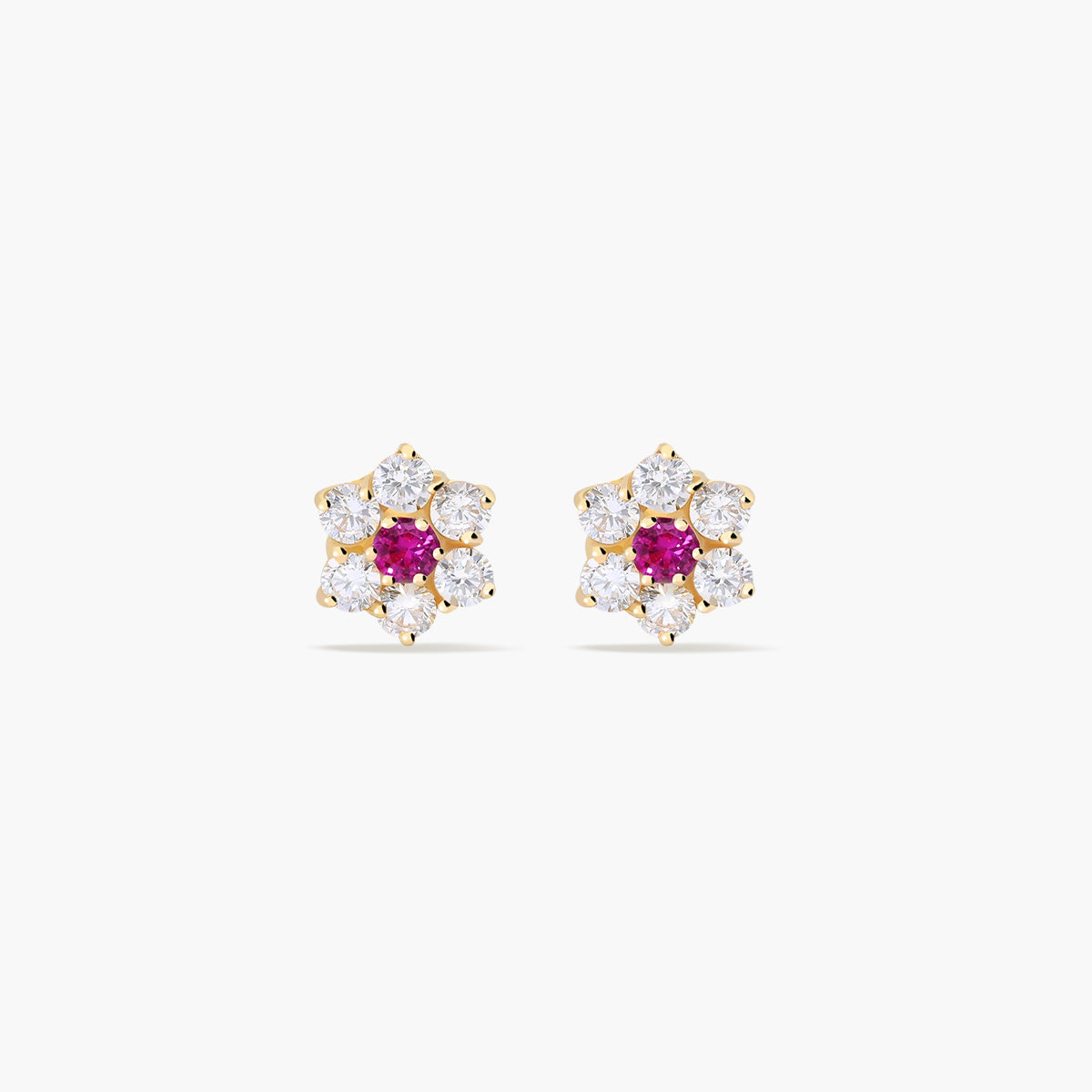 Pendientes de oro 18K circonitas rojo y blanco 8 mm