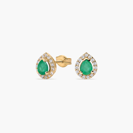 Pendientes de oro 18K esmeralda y circonita 8 mm TEAR