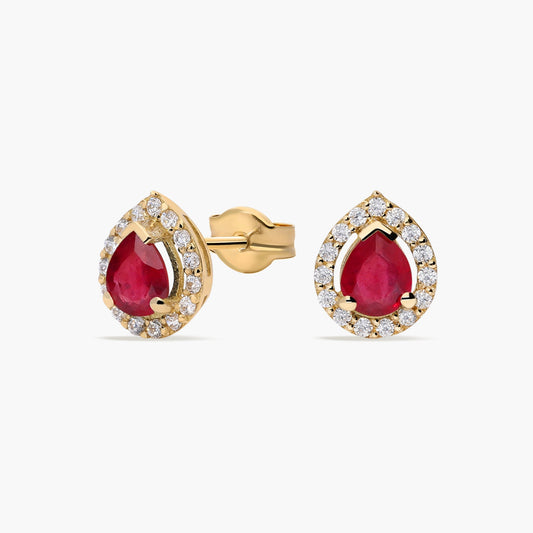 Pendientes de oro 18K rubí y circonita 8 mm TEAR