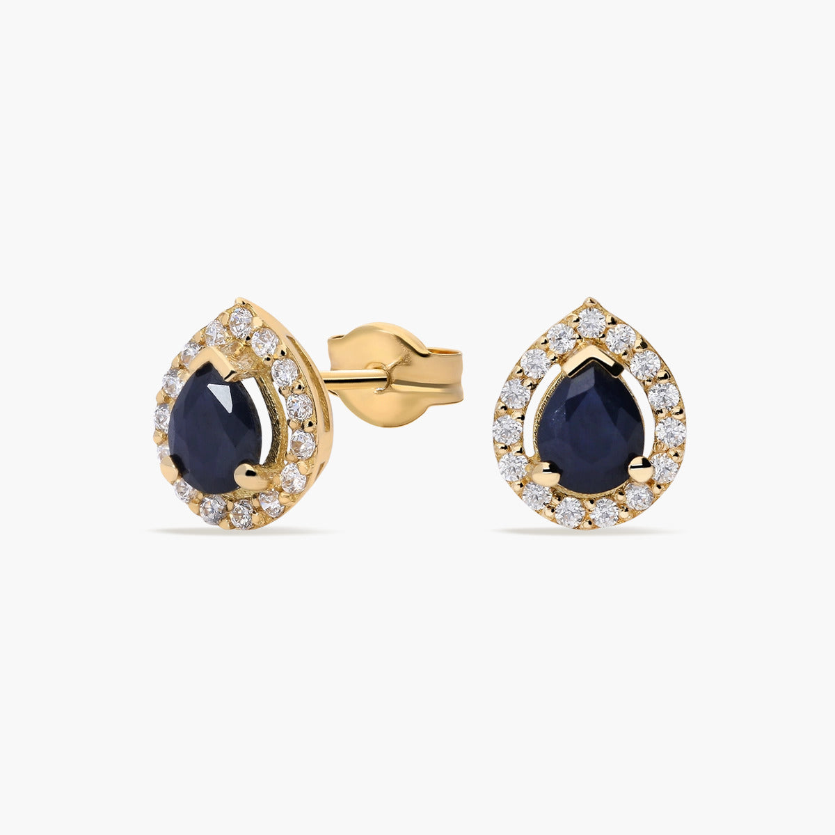 Pendientes de oro 18K zafiro y circonita 8 mm TEAR