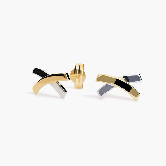 Pendientes forma X de oro bicolor 18K 9 mm