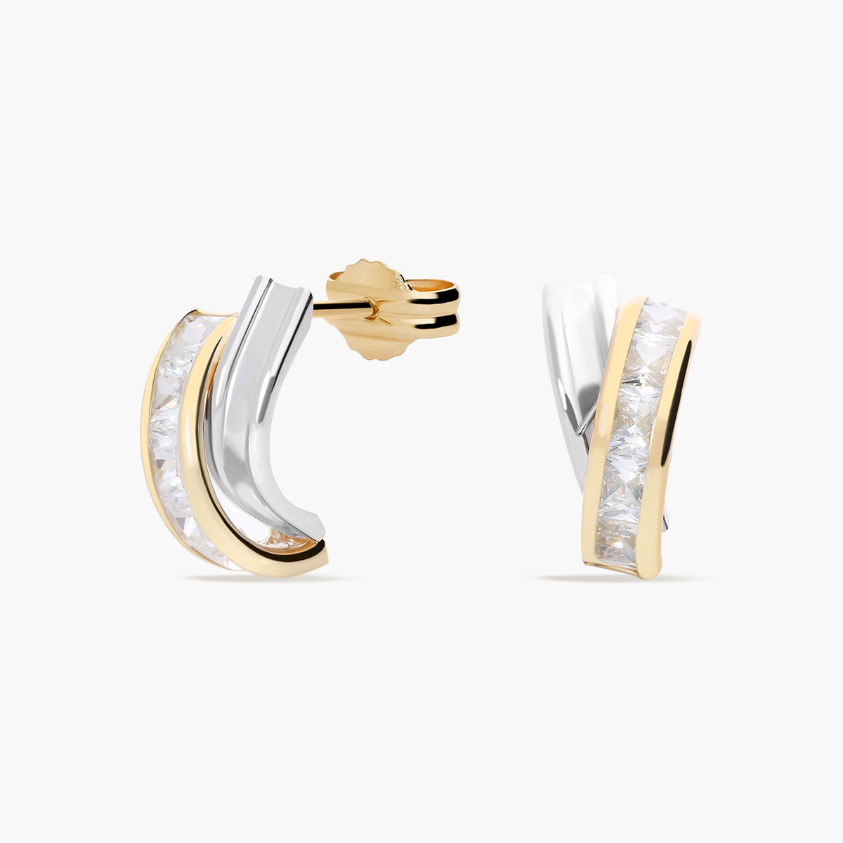 Pendientes de oro bicolor 18K circonitas bagué 12 mm