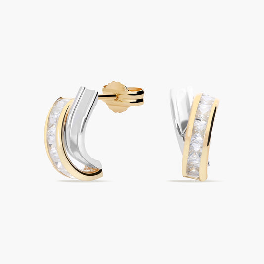 Pendientes de oro bicolor 18K circonitas bagué 12 mm