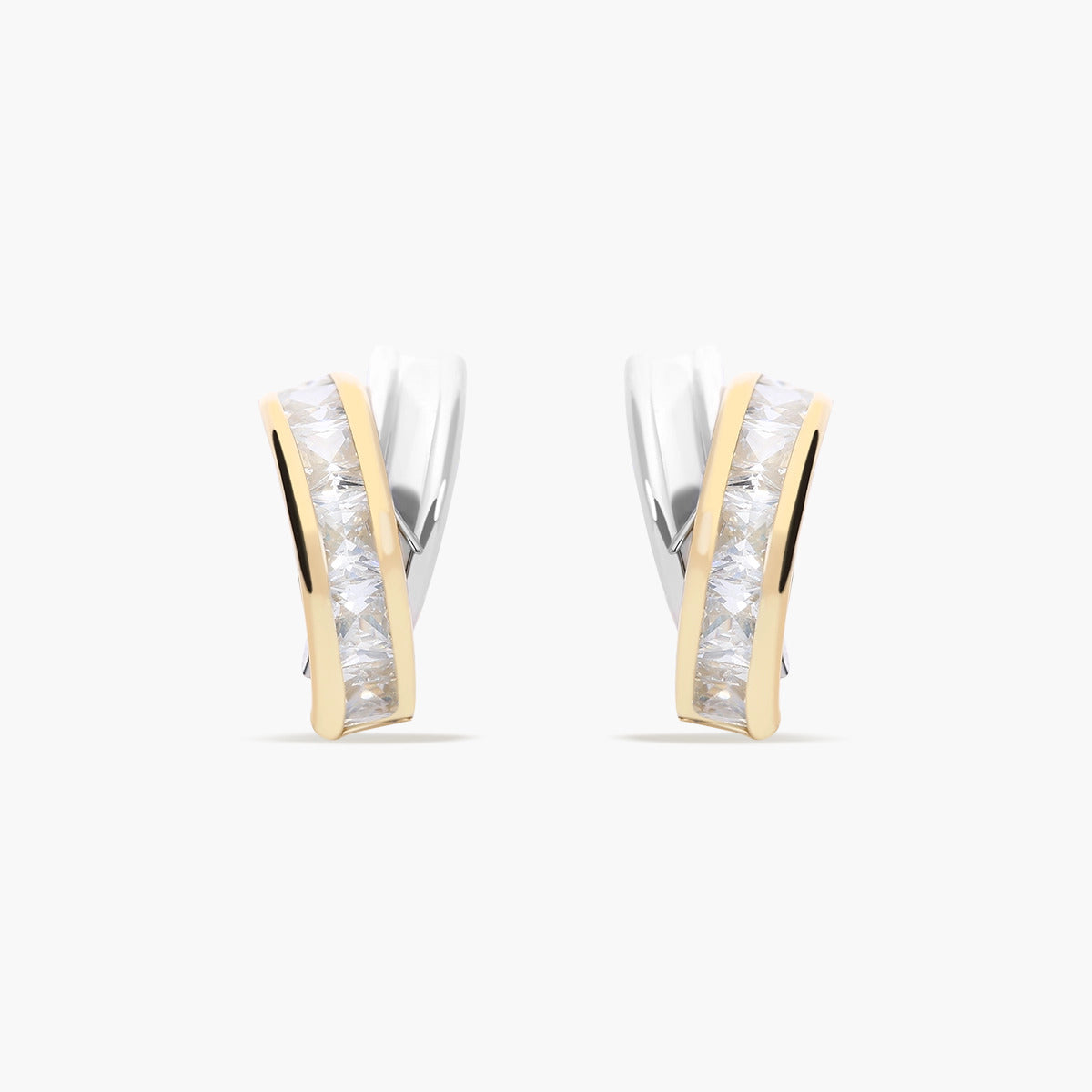 Pendientes de oro bicolor 18K circonitas bagué 12 mm