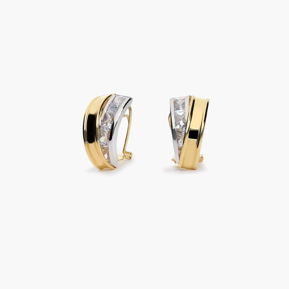 Pendientes de oro bicolor 18K circonitas bagué 15 mm
